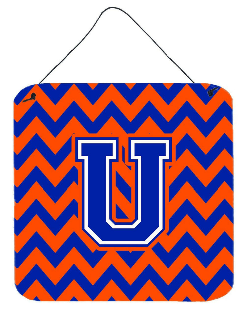 Letter U Chevron Orange and Blue Wall or Door Hanging Prints CJ1044-UDS66