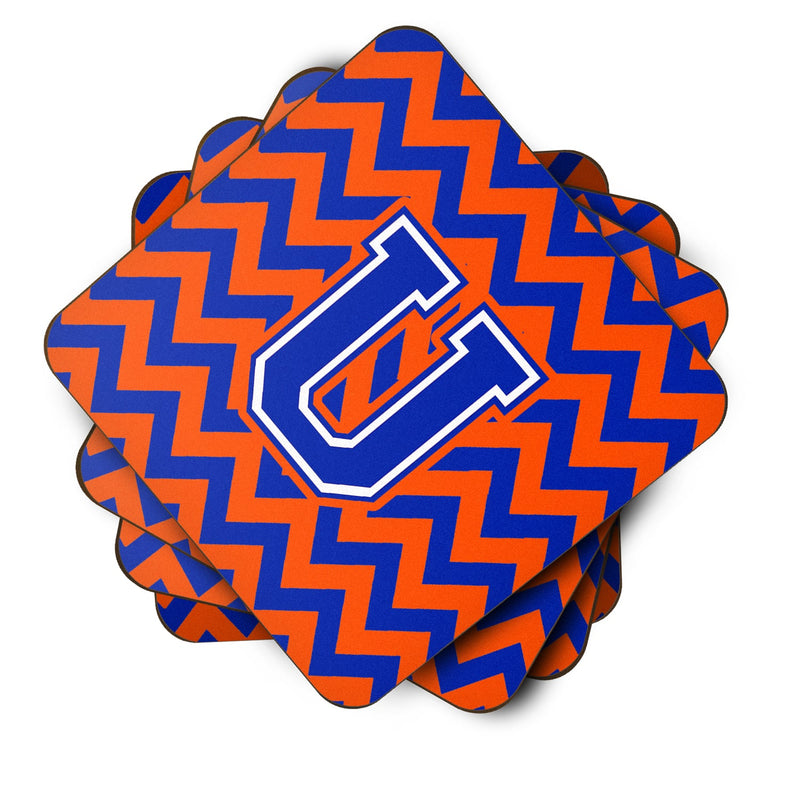 Letter U Chevron Orange and Blue Foam Coaster Set of 4 CJ1044-UFC