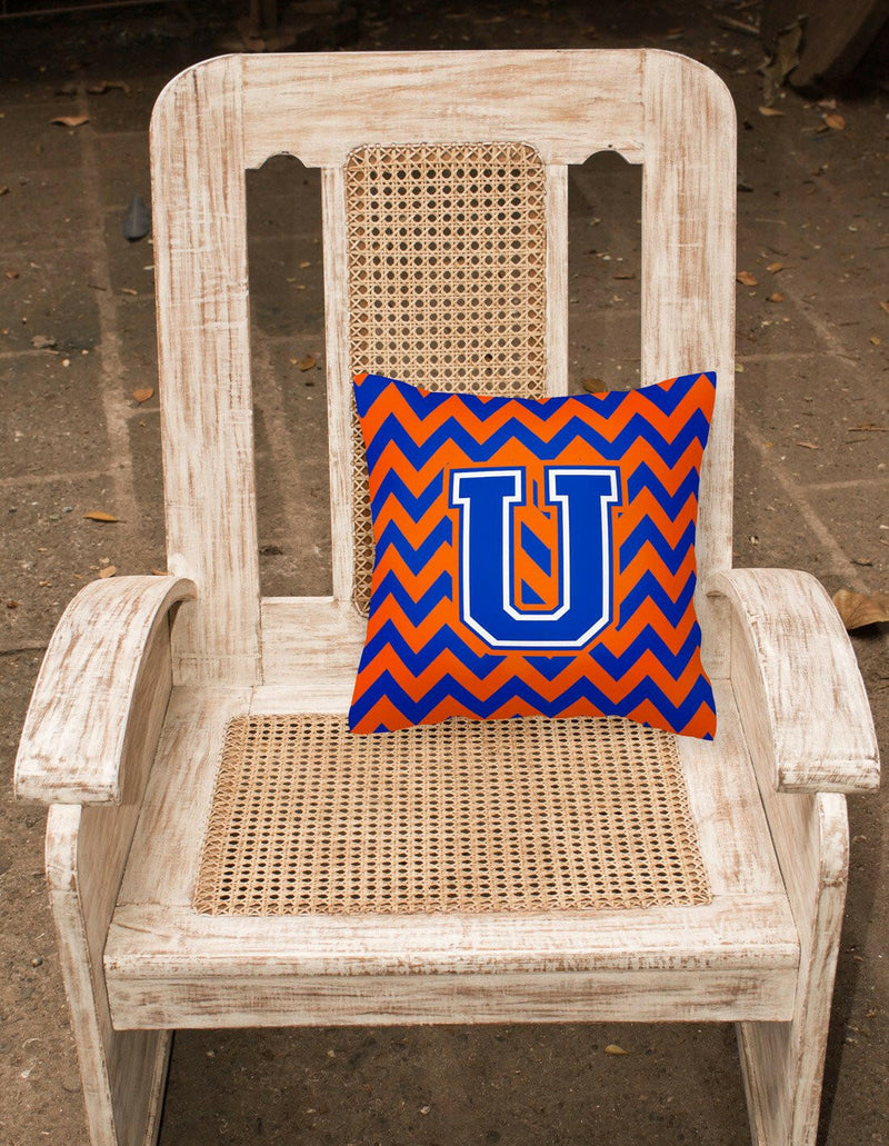 Letter U Chevron Orange and Blue Fabric Decorative Pillow CJ1044-UPW1414