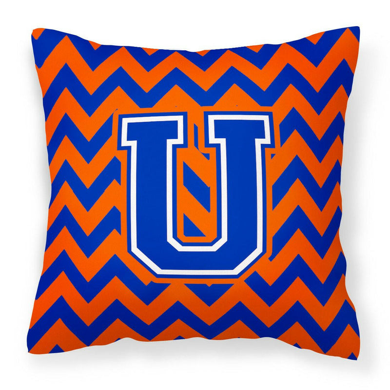 Letter U Chevron Orange and Blue Fabric Decorative Pillow CJ1044-UPW1414