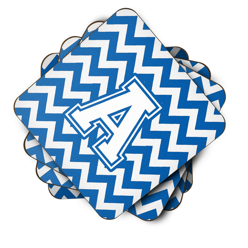 Letter A Chevron Blue and White Foam Coaster Set of 4 CJ1045-AFC