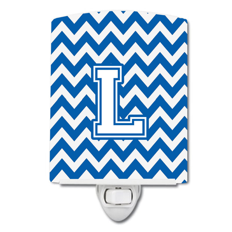 Letter L Chevron Blue and White Ceramic Night Light CJ1045-LCNL