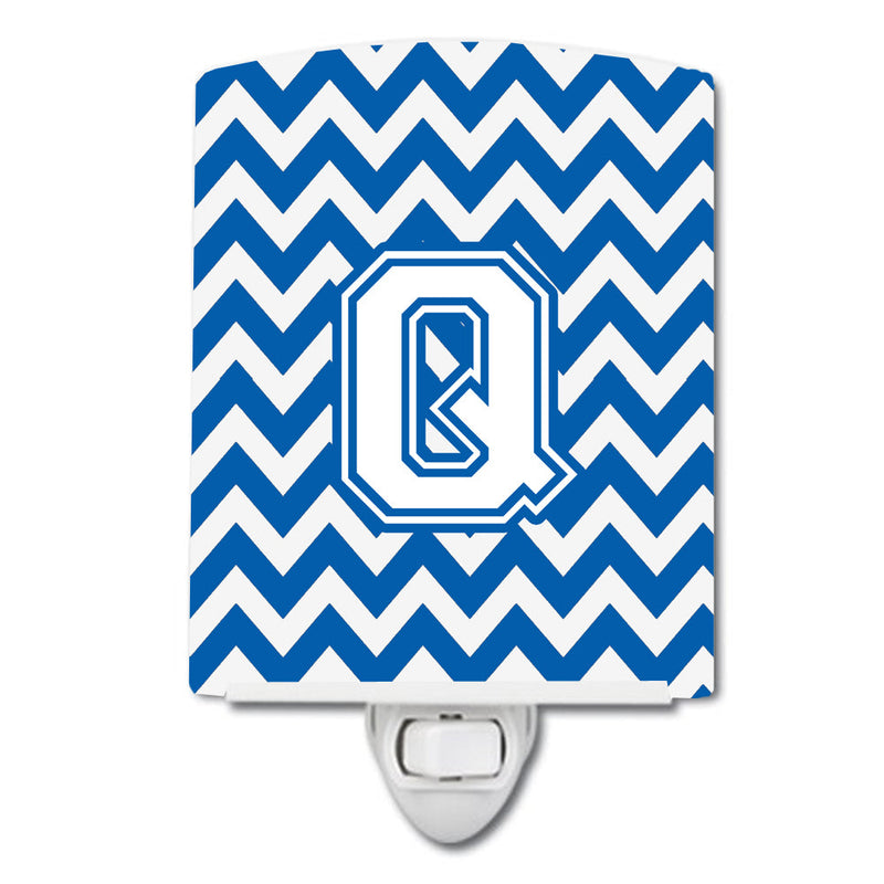 Letter Q Chevron Blue and White Ceramic Night Light CJ1045-QCNL