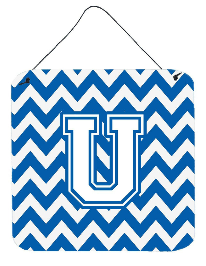 Letter U Chevron Blue and White Wall or Door Hanging Prints CJ1045-UDS66