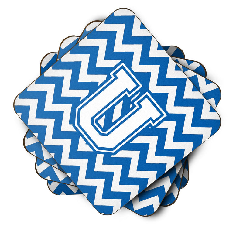 Letter U Chevron Blue and White Foam Coaster Set of 4 CJ1045-UFC