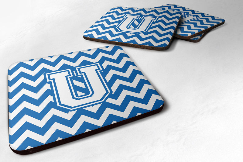 Letter U Chevron Blue and White Foam Coaster Set of 4 CJ1045-UFC