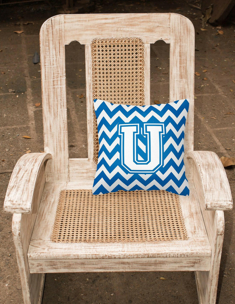 Letter U Chevron Blue and White Fabric Decorative Pillow CJ1045-UPW1414