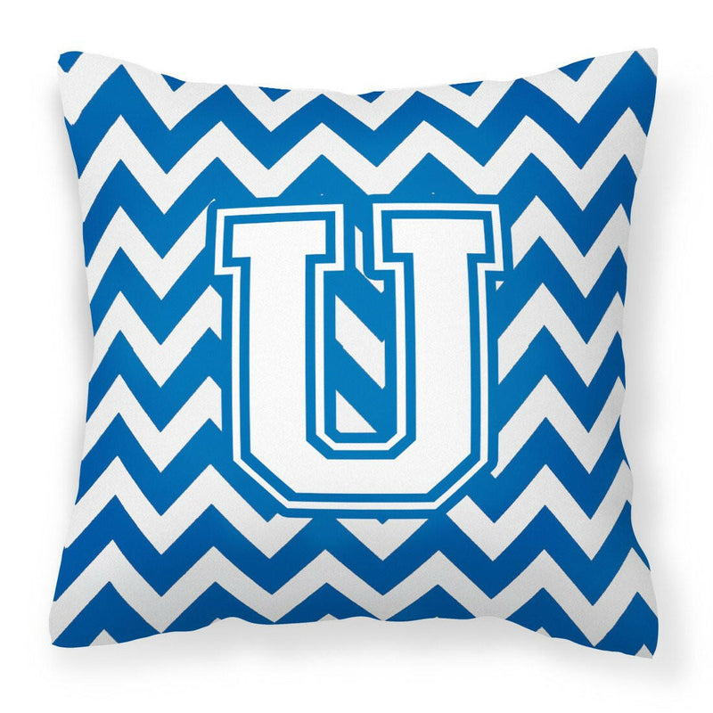 Letter U Chevron Blue and White Fabric Decorative Pillow CJ1045-UPW1414