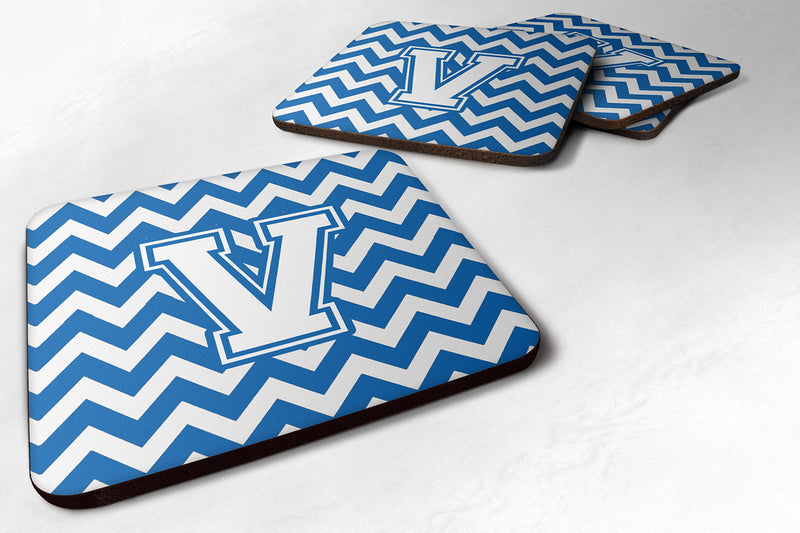 Letter V Chevron Blue and White Foam Coaster Set of 4 CJ1045-VFC