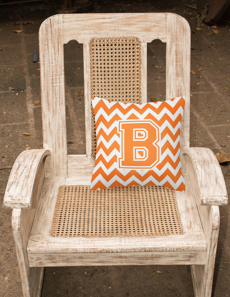 Letter B Chevron Orange and White Fabric Decorative Pillow CJ1046-BPW1414