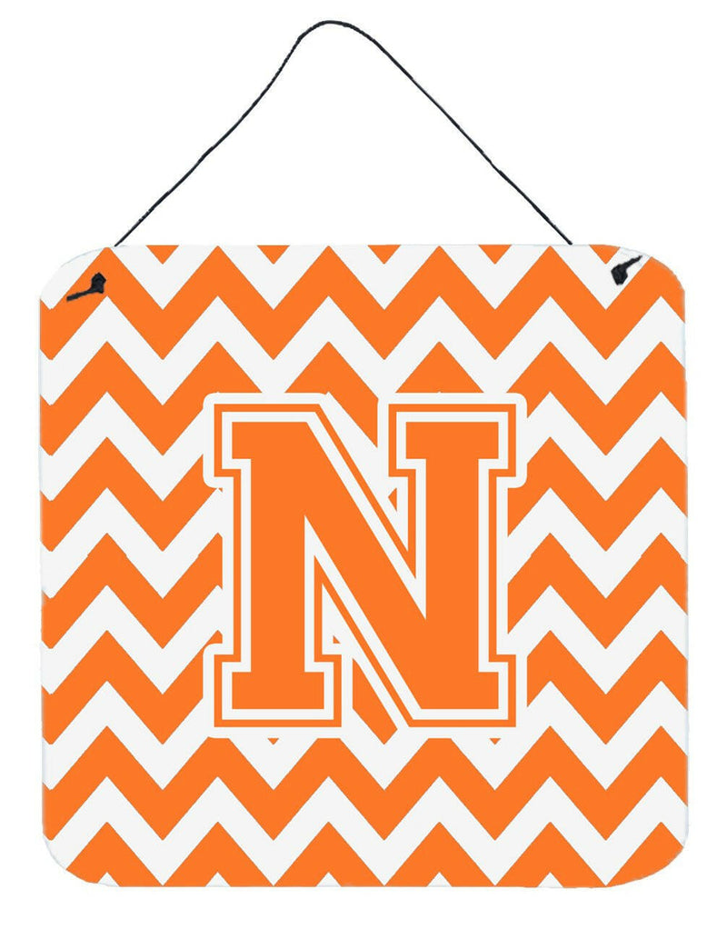 Letter N Chevron Orange and White Wall or Door Hanging Prints CJ1046-NDS66