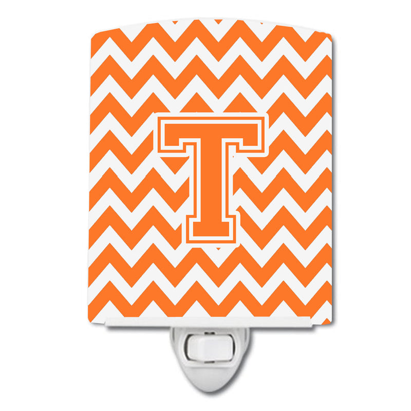 Letter T Chevron Orange and White Ceramic Night Light CJ1046-TCNL