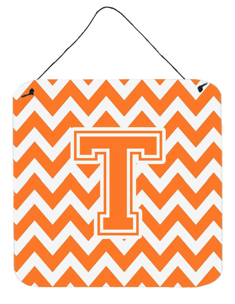 Letter T Chevron Orange and White Wall or Door Hanging Prints CJ1046-TDS66