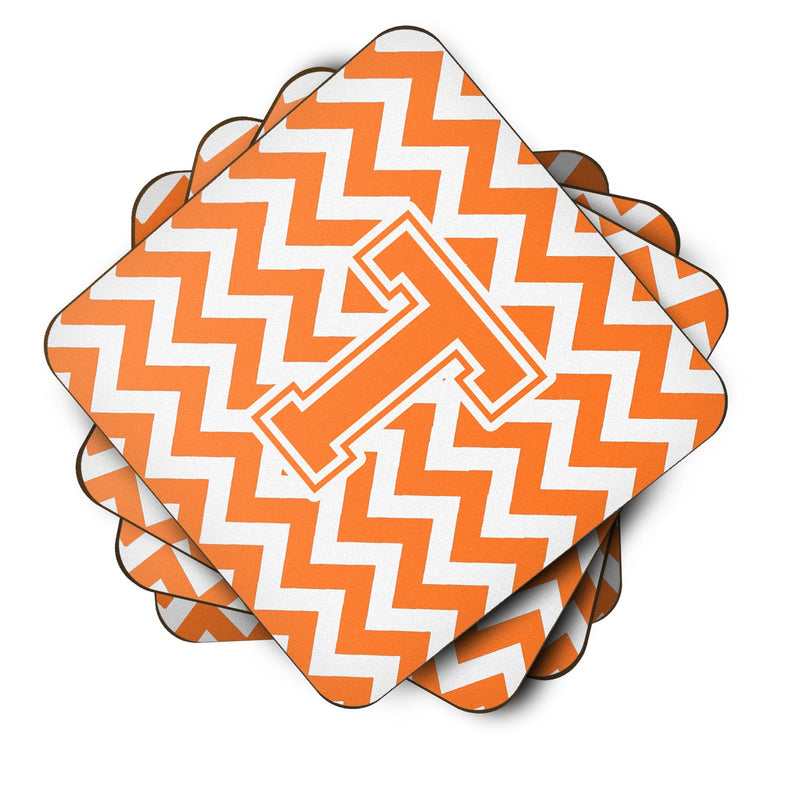 Letter T Chevron Orange and White Foam Coaster Set of 4 CJ1046-TFC