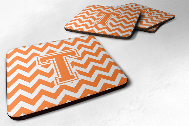 Letter T Chevron Orange and White Foam Coaster Set of 4 CJ1046-TFC