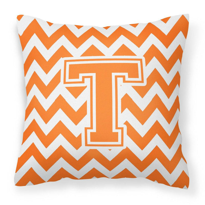 Letter T Chevron Orange and White Fabric Decorative Pillow CJ1046-TPW1414