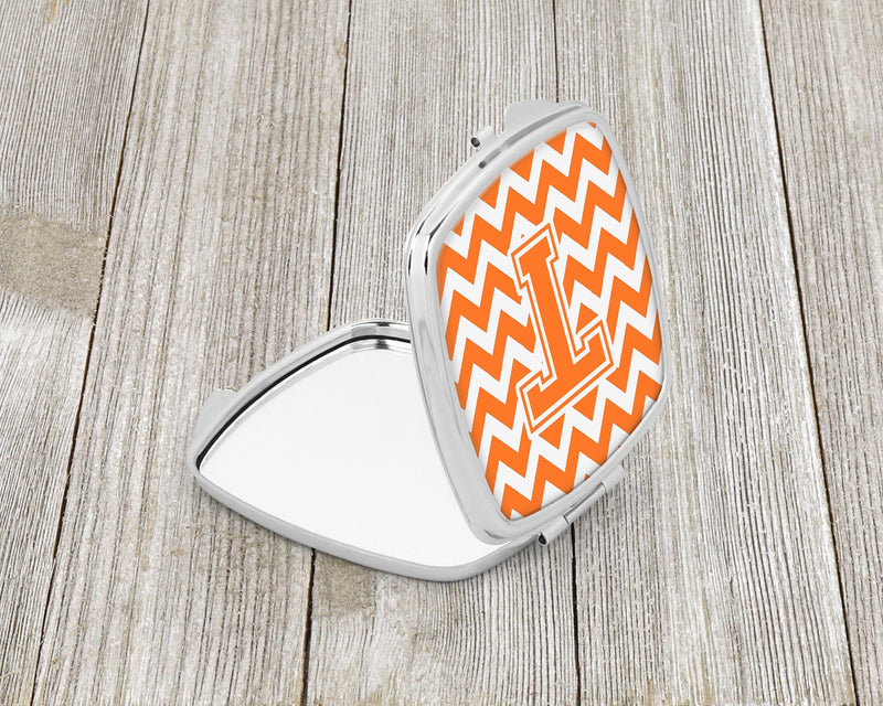 Letter T Chevron Orange and White Compact Mirror CJ1046-TSCM