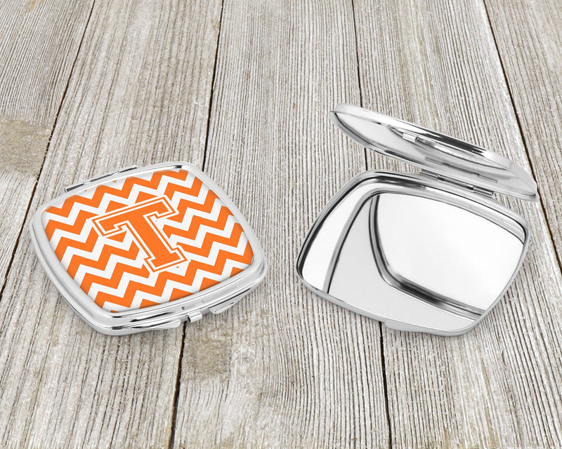 Letter T Chevron Orange and White Compact Mirror CJ1046-TSCM