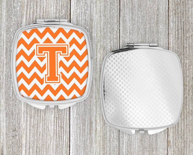 Letter T Chevron Orange and White Compact Mirror CJ1046-TSCM