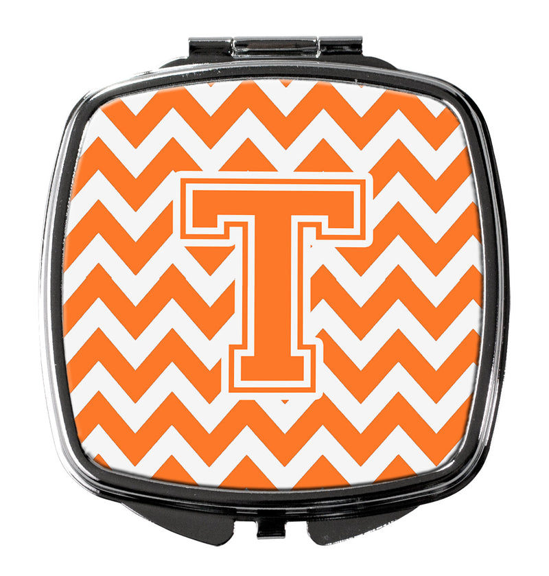 Letter T Chevron Orange and White Compact Mirror CJ1046-TSCM