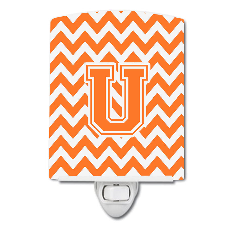 Letter U Chevron Orange and White Ceramic Night Light CJ1046-UCNL