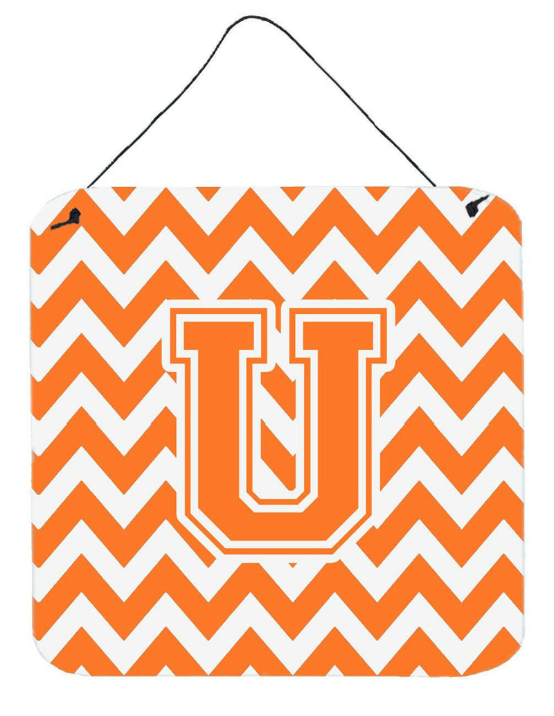 Letter U Chevron Orange and White Wall or Door Hanging Prints CJ1046-UDS66