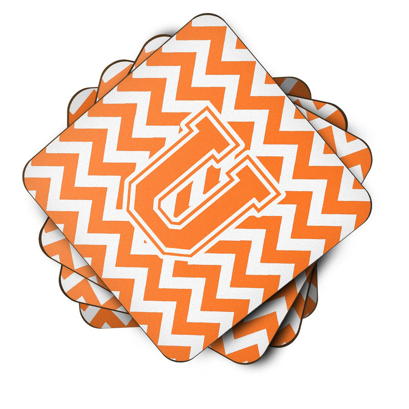 Letter U Chevron Orange and White Foam Coaster Set of 4 CJ1046-UFC