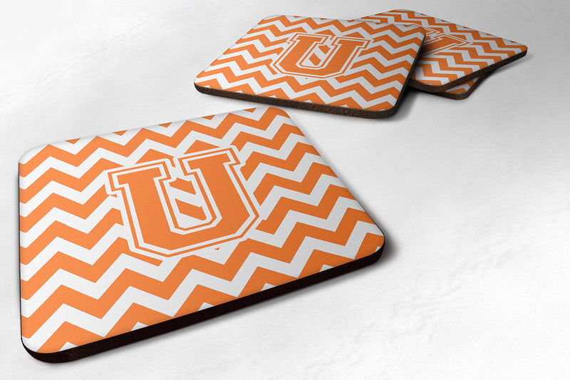 Letter U Chevron Orange and White Foam Coaster Set of 4 CJ1046-UFC