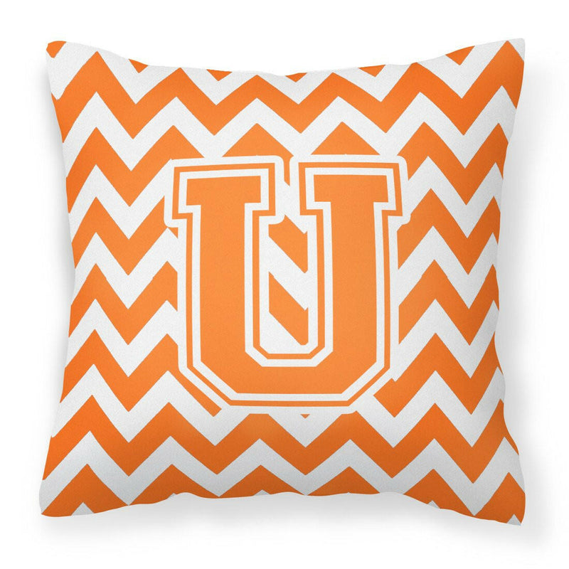 Letter U Chevron Orange and White Fabric Decorative Pillow CJ1046-UPW1414