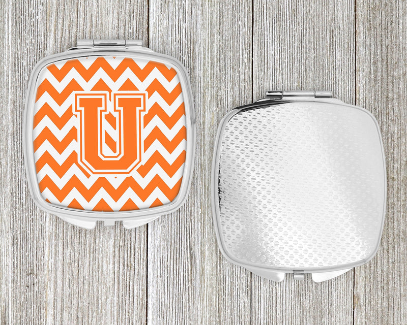 Letter U Chevron Orange and White Compact Mirror CJ1046-USCM