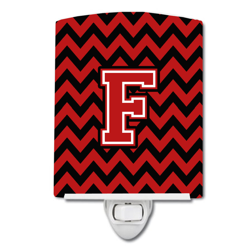 Letter F Chevron Black and Red   Ceramic Night Light CJ1047-FCNL