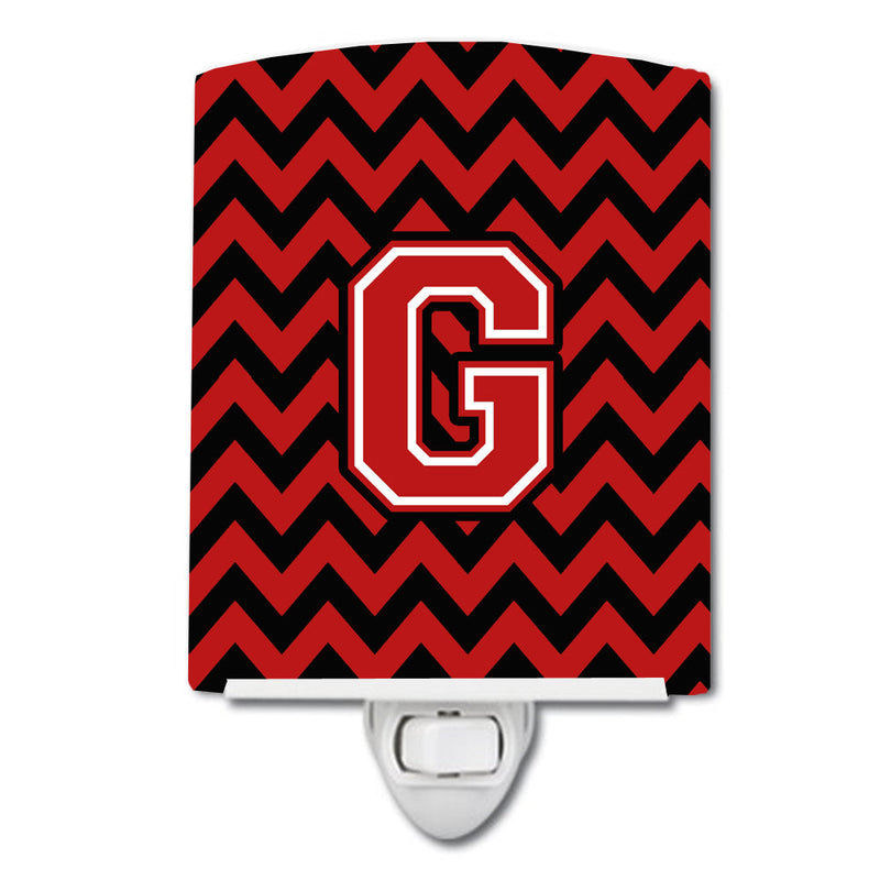 Letter G Chevron Black and Red   Ceramic Night Light CJ1047-GCNL