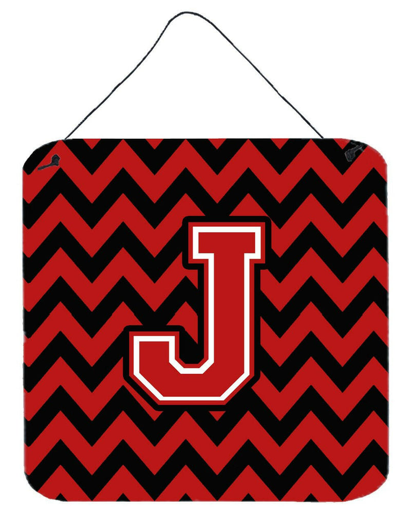 Letter J Chevron Black and Red   Wall or Door Hanging Prints CJ1047-JDS66