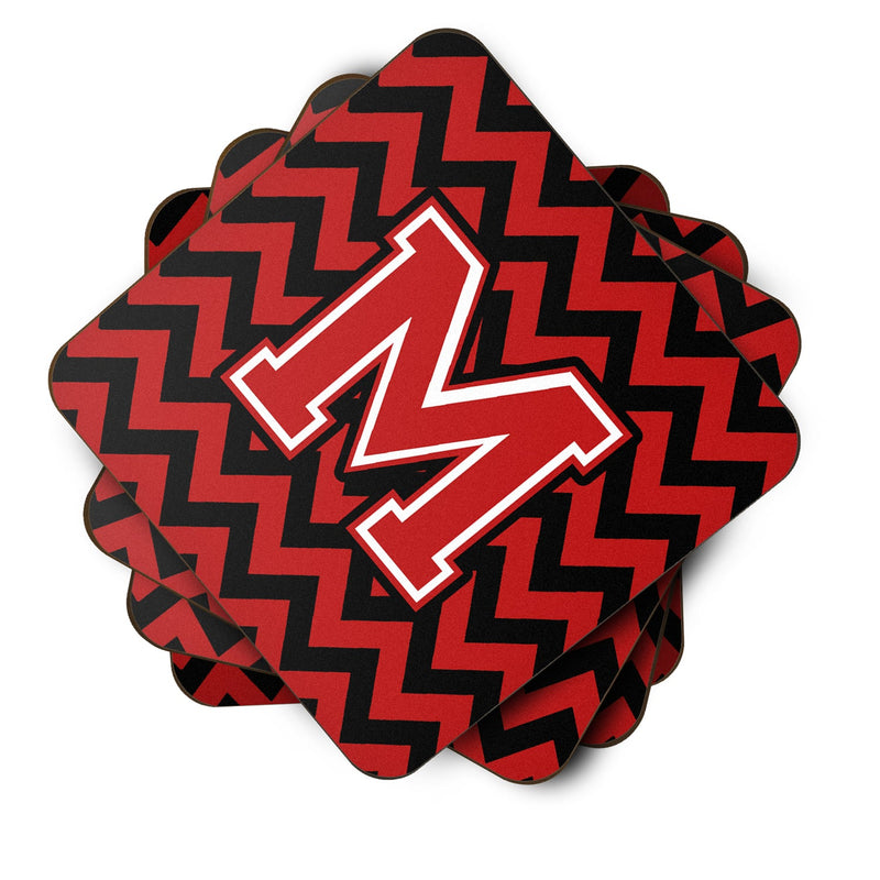 Letter M Chevron Black and Red   Foam Coaster Set of 4 CJ1047-MFC