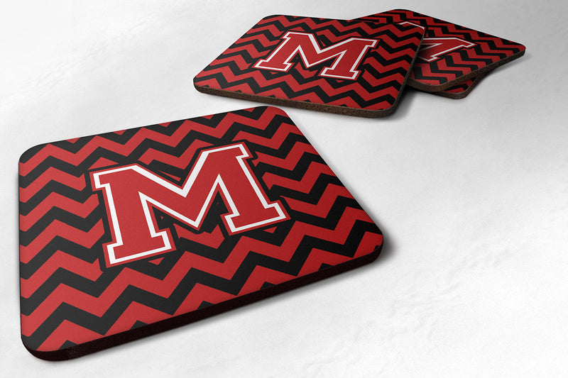 Letter M Chevron Black and Red   Foam Coaster Set of 4 CJ1047-MFC