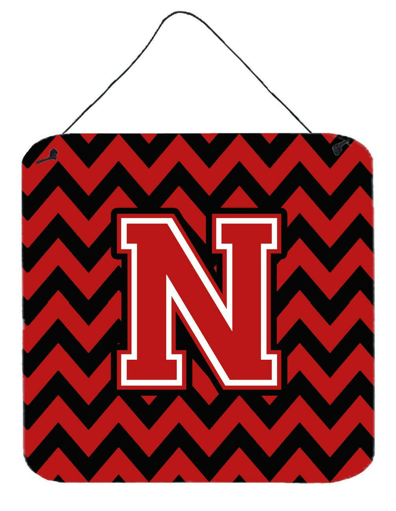 Letter N Chevron Black and Red   Wall or Door Hanging Prints CJ1047-NDS66