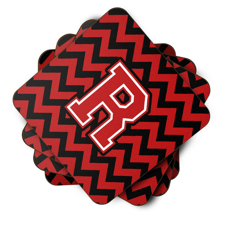 Letter R Chevron Black and Red   Foam Coaster Set of 4 CJ1047-RFC