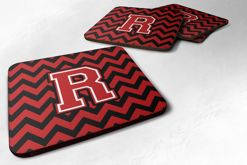 Letter R Chevron Black and Red   Foam Coaster Set of 4 CJ1047-RFC