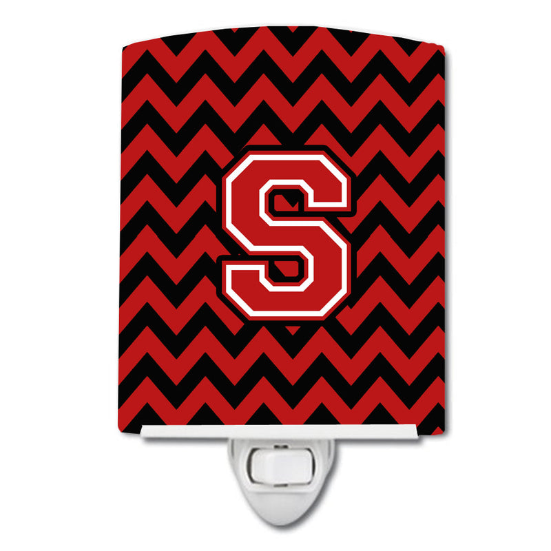 Letter S Chevron Black and Red   Ceramic Night Light CJ1047-SCNL