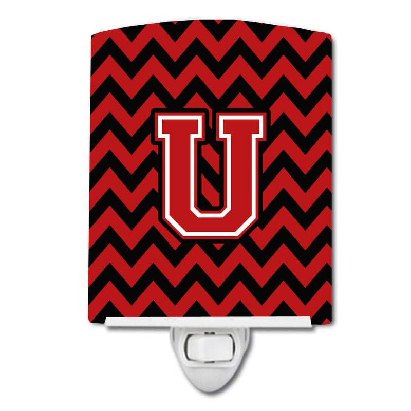 Letter U Chevron Black and Red   Ceramic Night Light CJ1047-UCNL