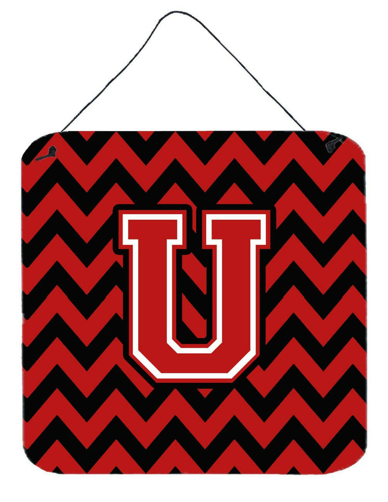 Letter U Chevron Black and Red   Wall or Door Hanging Prints CJ1047-UDS66