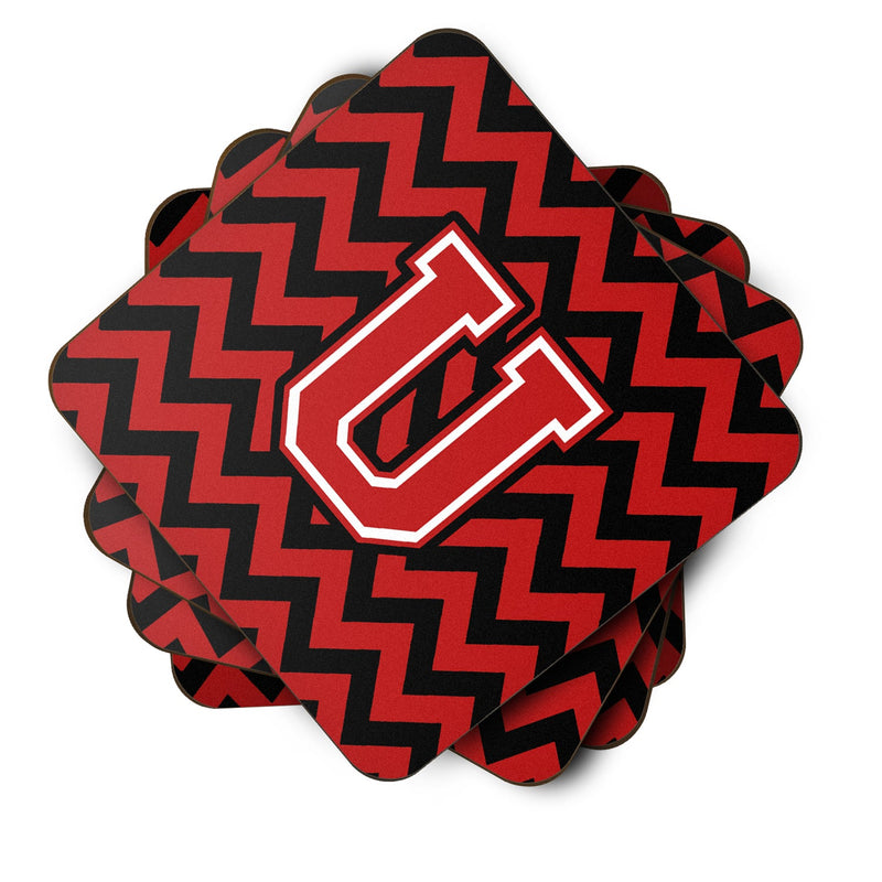 Letter U Chevron Black and Red   Foam Coaster Set of 4 CJ1047-UFC