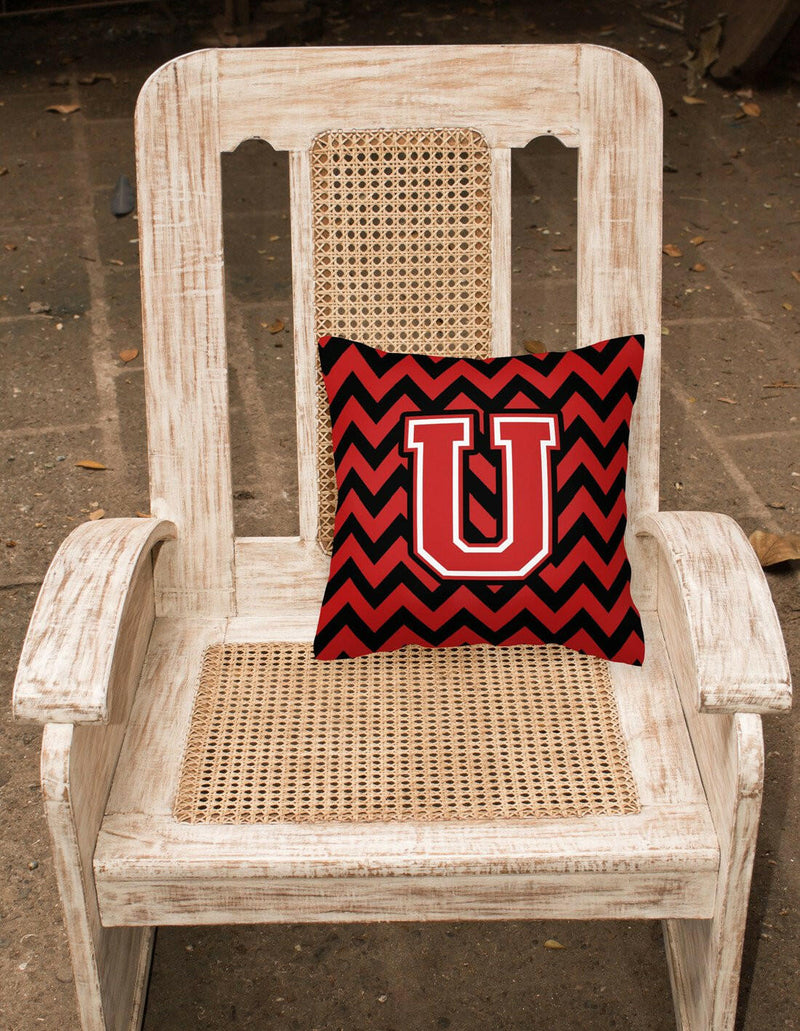 Letter U Chevron Black and Red   Fabric Decorative Pillow CJ1047-UPW1414