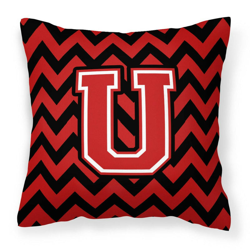 Letter U Chevron Black and Red   Fabric Decorative Pillow CJ1047-UPW1414