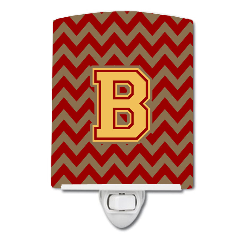 Letter B Chevron Garnet and Gold  Ceramic Night Light CJ1048-BCNL