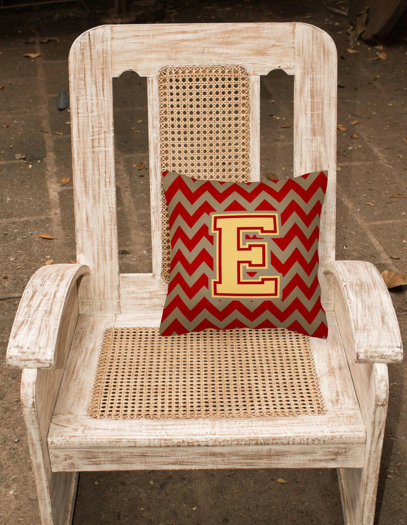 Letter E Chevron Garnet and Gold  Fabric Decorative Pillow CJ1048-EPW1414