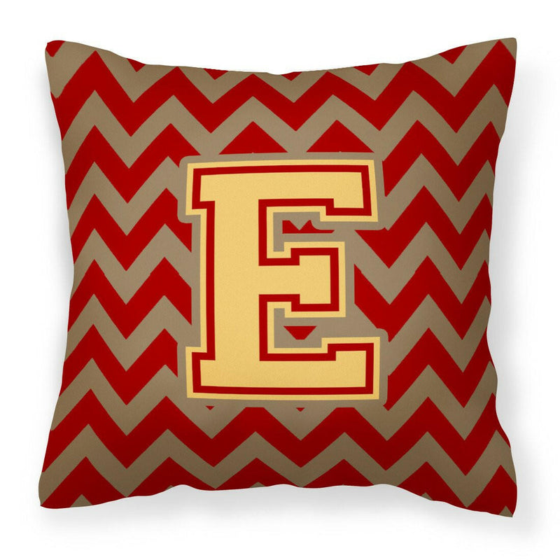 Letter E Chevron Garnet and Gold  Fabric Decorative Pillow CJ1048-EPW1414