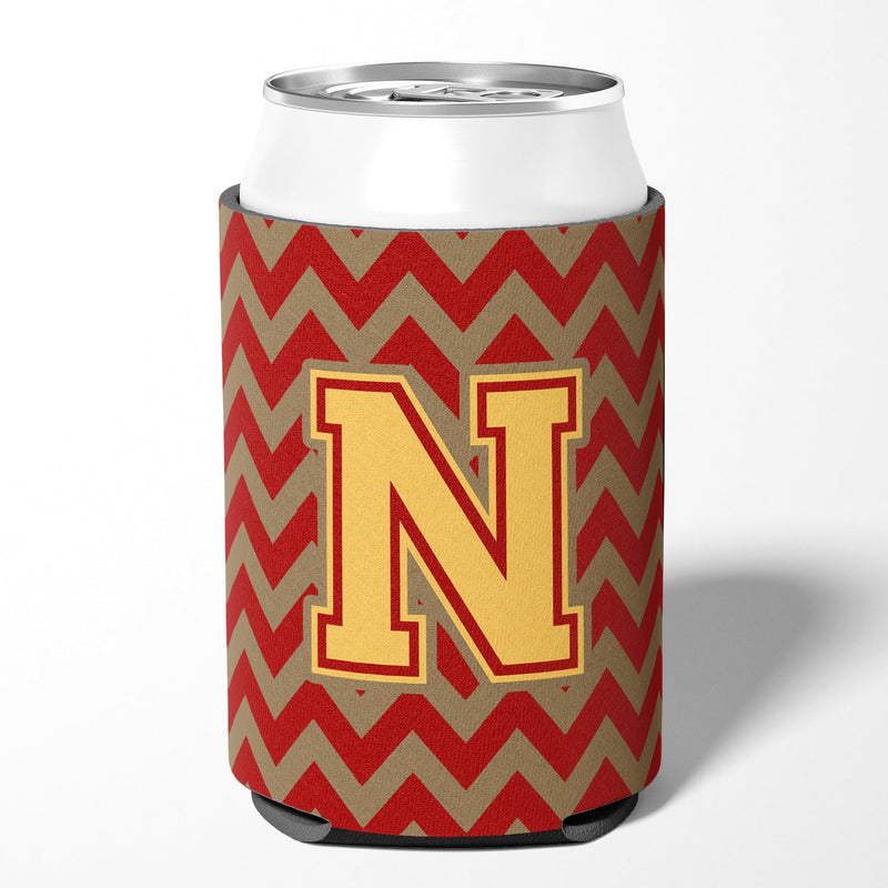 Letter N Chevron Garnet and Gold  Can or Bottle Hugger CJ1048-NCC