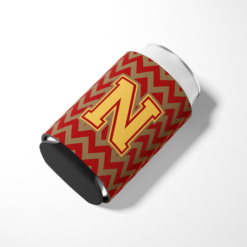 Letter N Chevron Garnet and Gold  Can or Bottle Hugger CJ1048-NCC