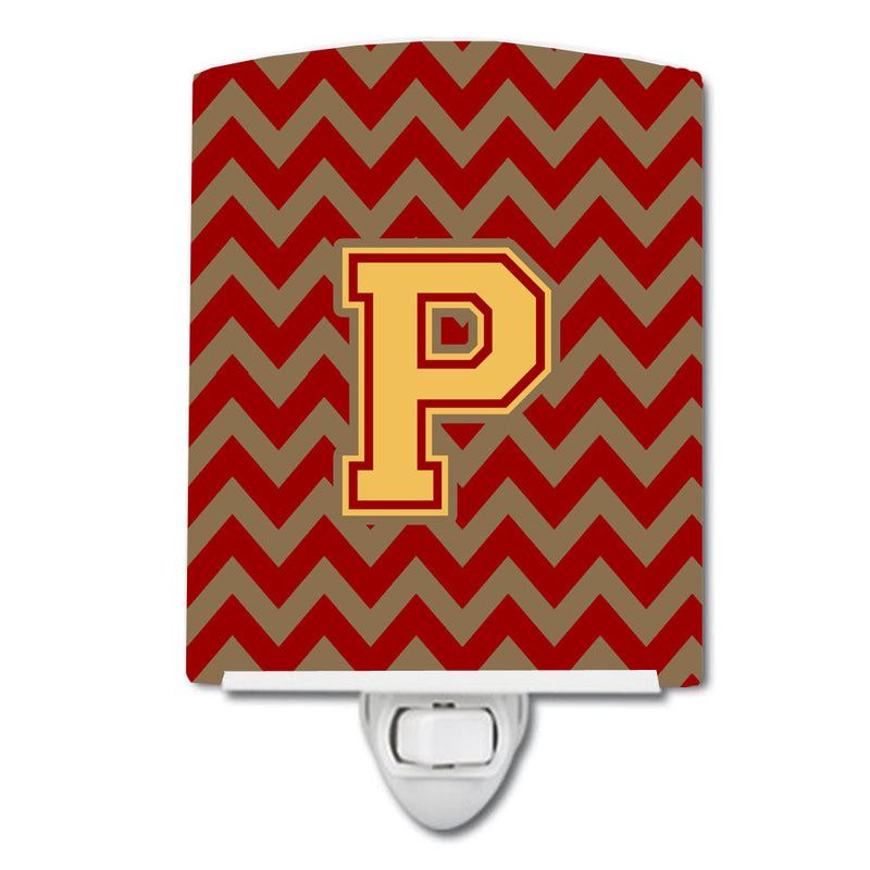 Letter P Chevron Garnet and Gold  Ceramic Night Light CJ1048-PCNL